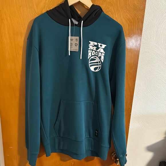 Puma Hoodie Mens Large Green Hoops - Picture 1 of 3